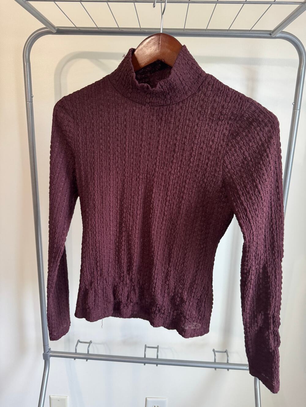 Maeve Anthropologie Burgundy Lace Turtleneck Top XS Long Sleeve Textured
